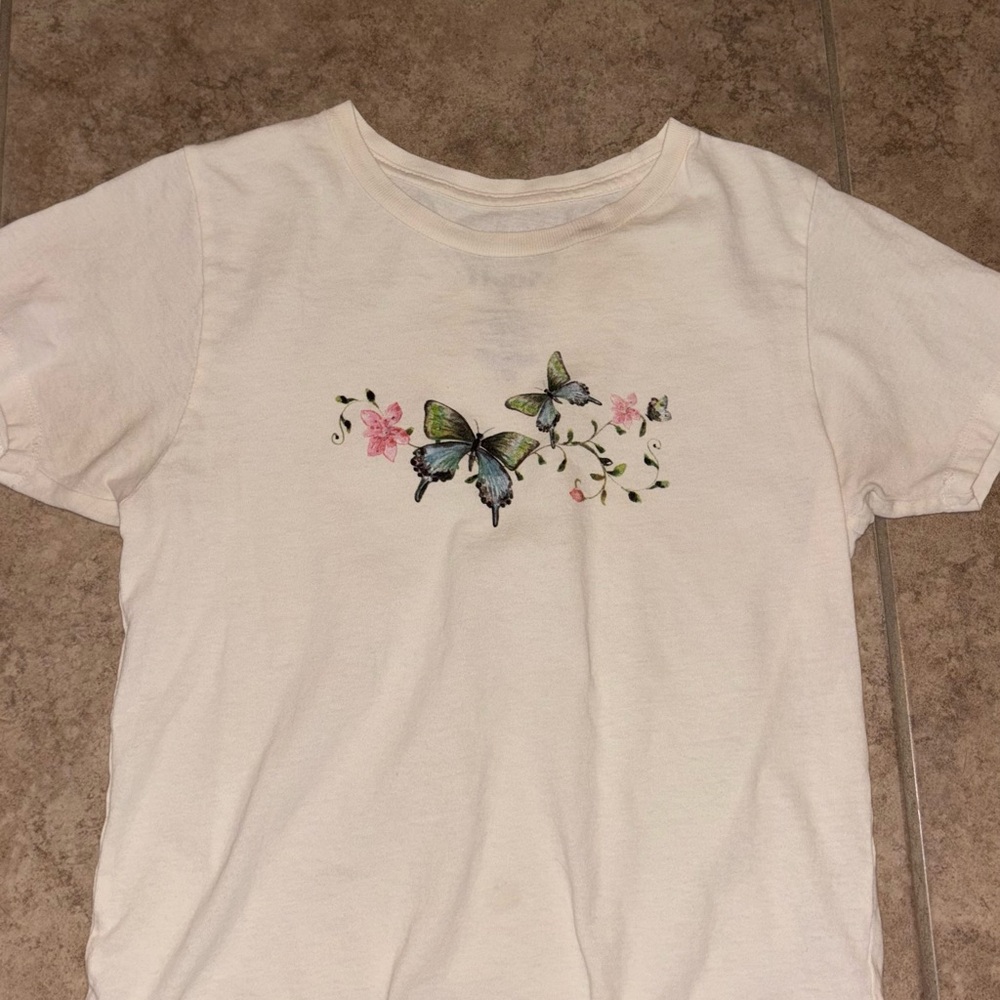 Butterfly Print Cream womens T-Shirt